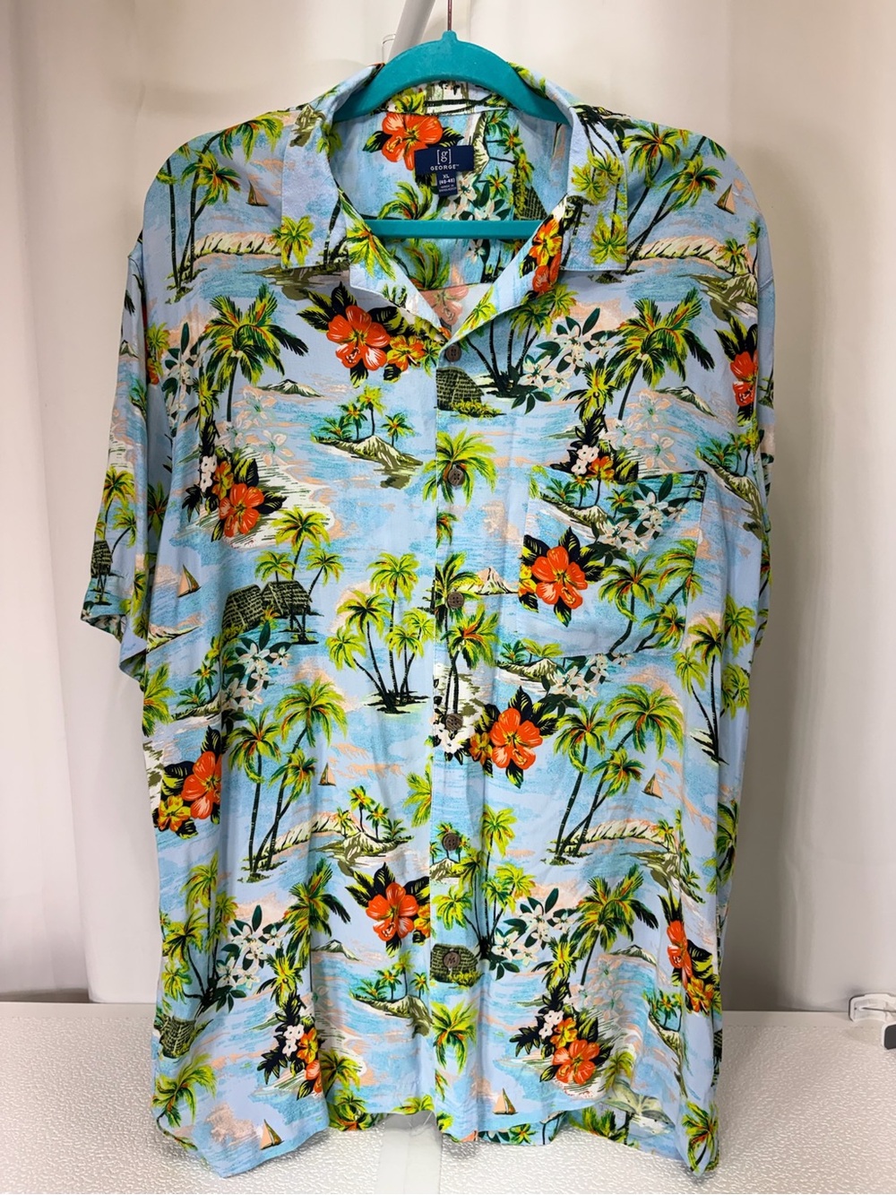 George Light Blue Hawaiian Shirt with Orange Floral Print 4094